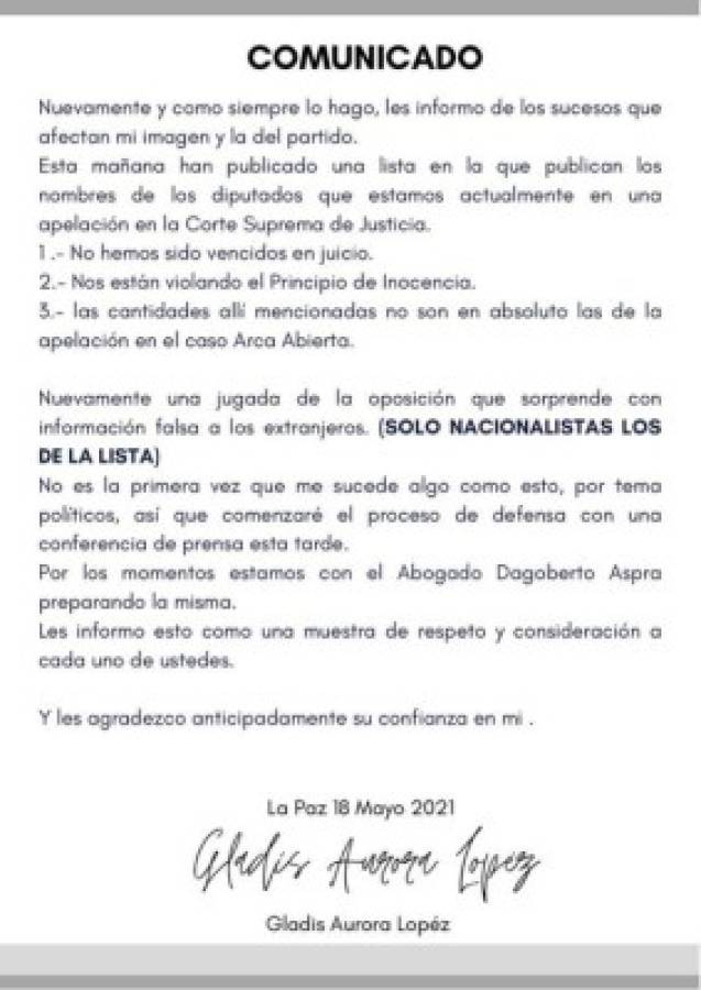 Gladis Aurora López ante lista de corruptos: 'Es una jugada de la oposición'  