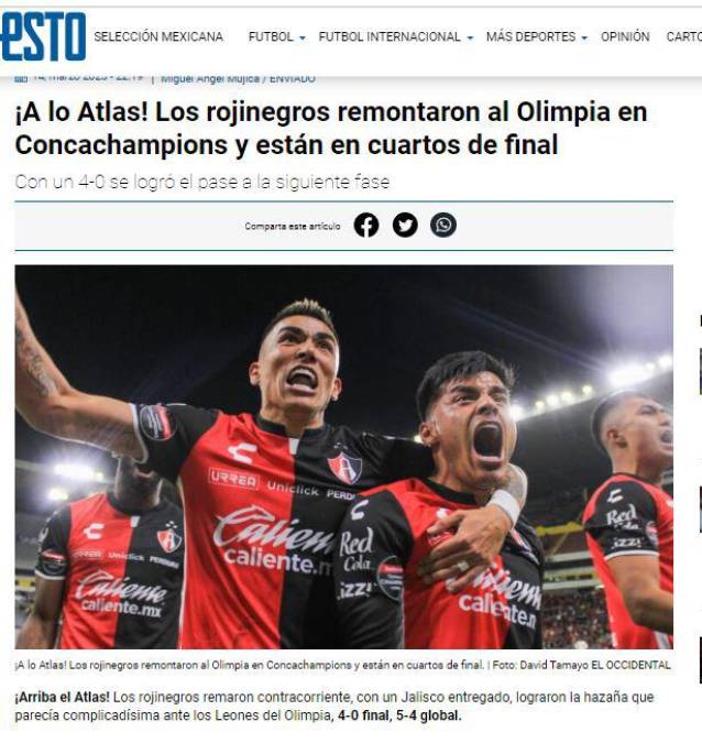 Prensa mexicana califica de “heroica” la remontada del Atlas ante el Olimpia en Concachampions