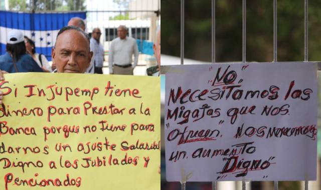 Solicitando un reajuste salarial, jubilados y pensionados realizaron una protesta este viernes en las afueras del Injupemp. Los manifestantes llevaron pancartas.