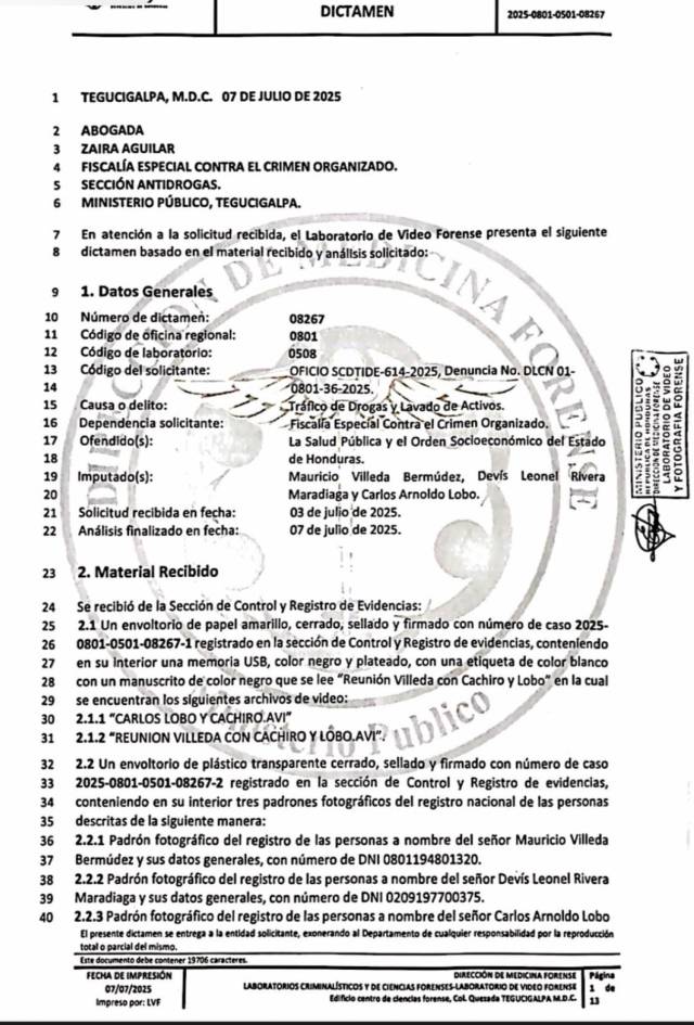 Dictamen forense del narcovideo de Mauricio Villeda