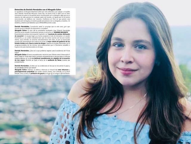 Daniela Hernández revela detalles de su entrevista a defensa de Juan Orlando