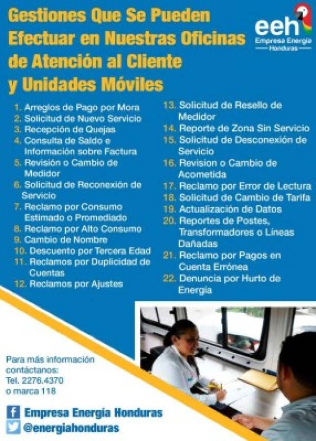 San Marcos de Colón y Azacualpa reciben hoy atención de oficinas móviles de Empresa Energía Honduras