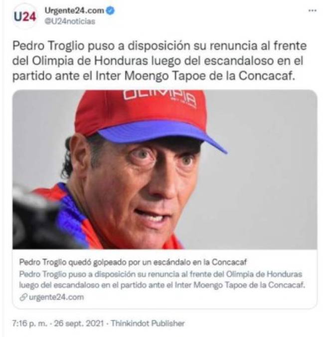 Reacción de la prensa internacional por la probable renuncia de Troglio del Olimpia
