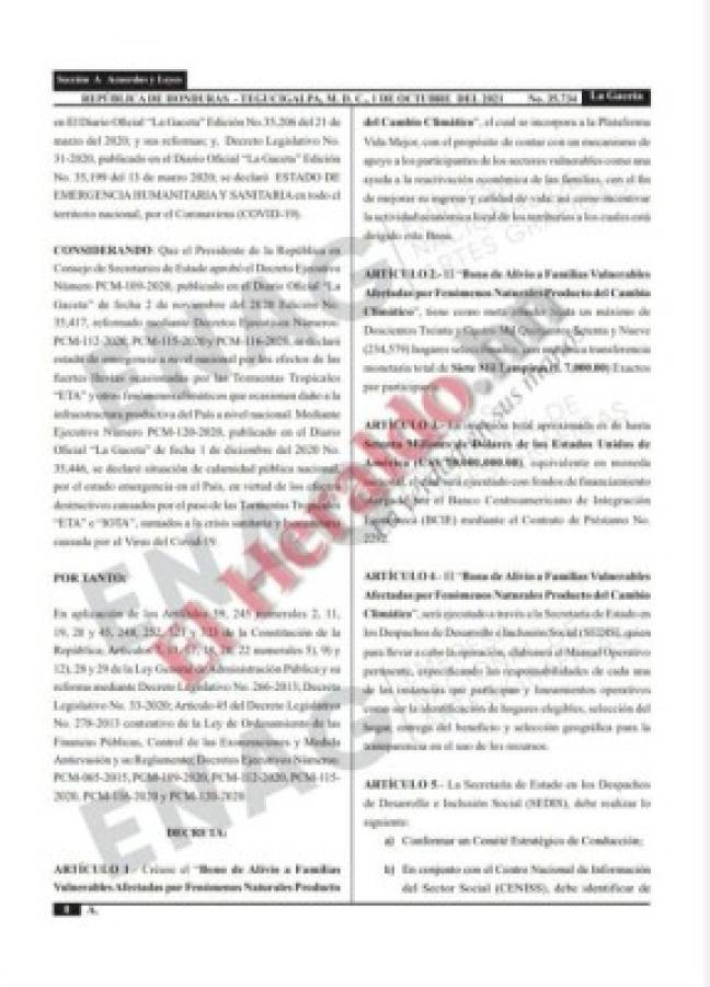 L 1,600 millones darán por 'bono climático' en Honduras