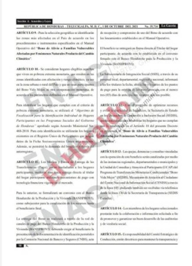L 1,600 millones darán por 'bono climático' en Honduras
