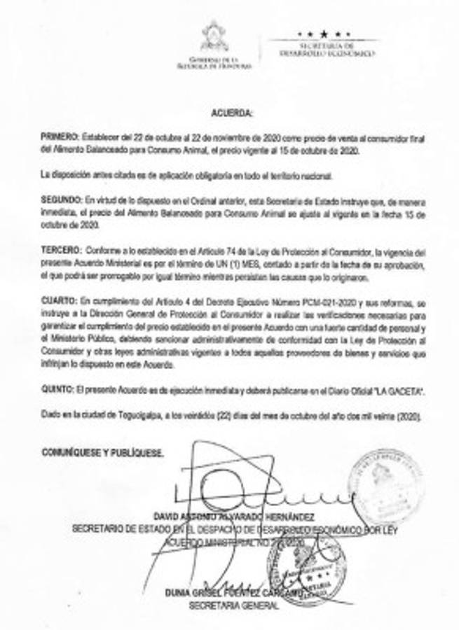 Congelan por un mes precio del saco de alimento balanceado para animales