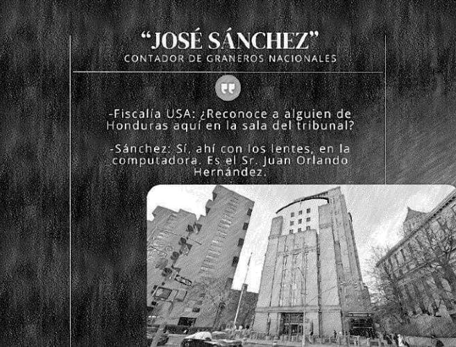 El contador de Graneros Nacionales, una empresa del narcotraficante Geovanny Fuentes, es el primer testigo de la Fiscalía que habló este miércoles y aseguró que conocía al expresidente Juan Orlando Hernández. Aquí sus polémicas declaraciones.