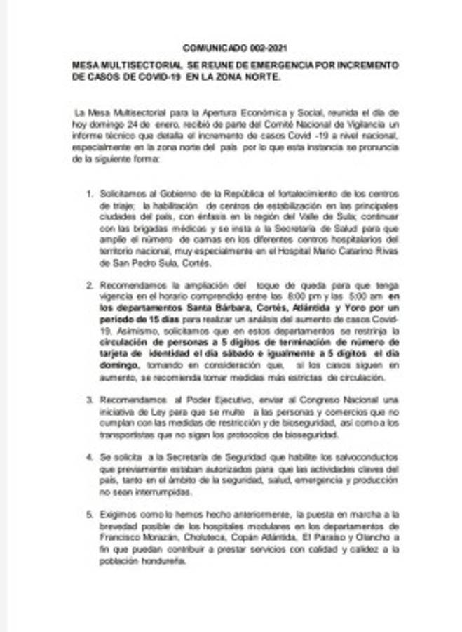 Mesa Multisectorial pide endurecer toque de queda, circular por dígitos y agilizar vacunación