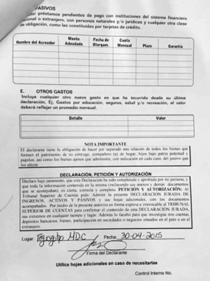 Declaración en blanco presentó Luis Redondo