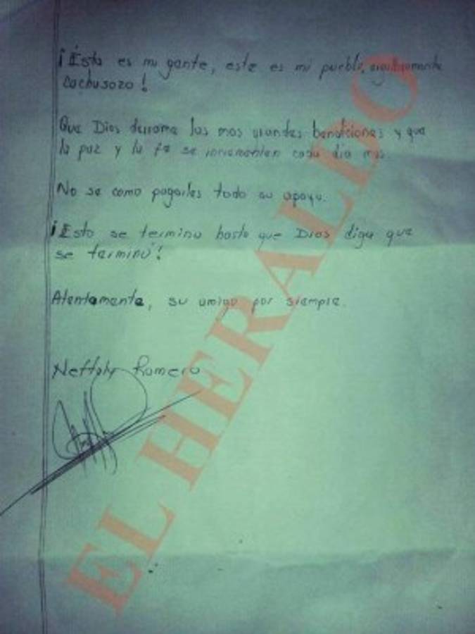 Alcalde de Talanga, Jorge Neptalí Romero, escribe carta tras las rejas