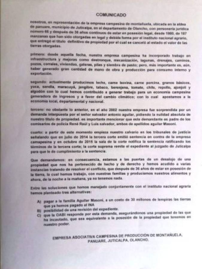 Denuncia procesos legales contra campesinos por exigir derecho a la tierra