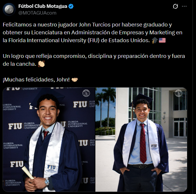 Jugador de Motagua se graduó de la universidad en Estados Unidos: Así lo celebraron
