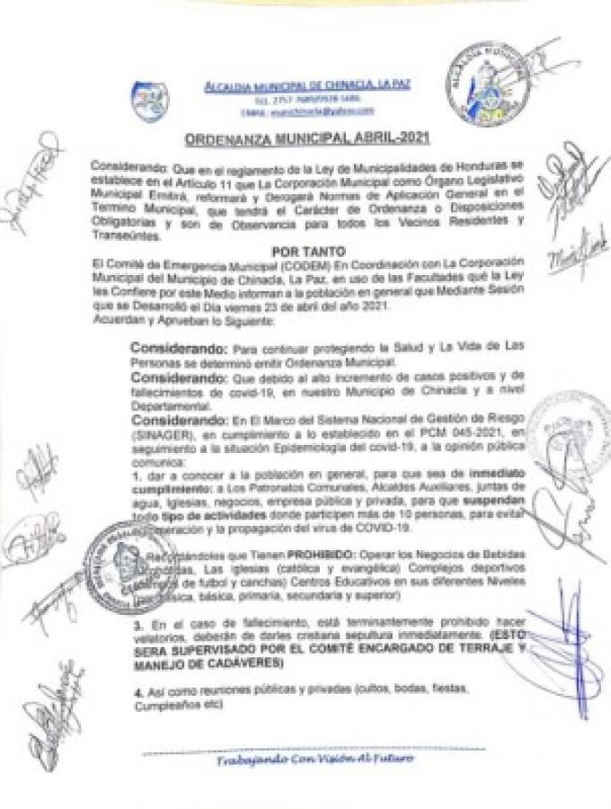 Alcaldía de Chinacla, La Paz, ordena suspender actividades para evitar aglomeraciones