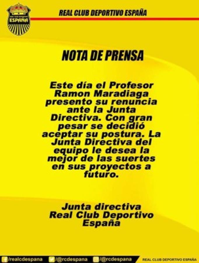 Ramón Enrique Maradiaga deja de ser director técnico del Real España