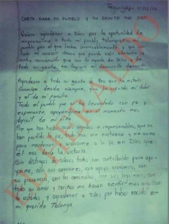Alcalde de Talanga, Jorge Neptalí Romero, escribe carta tras las rejas