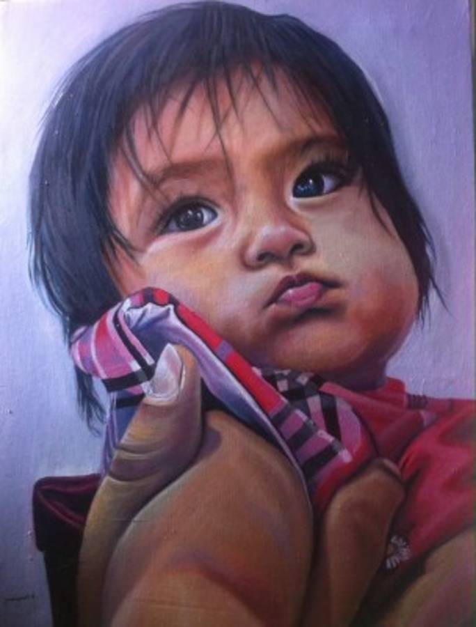 La inocencia de una niña en la obra del artista, que en su primera muestra le da prioridad al realismo.