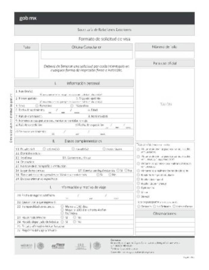 Este es el formulario de visa que tendrá que llenar en la embajada, solicita información general como: nombres y apellidos, direcciones y números de teléfono.