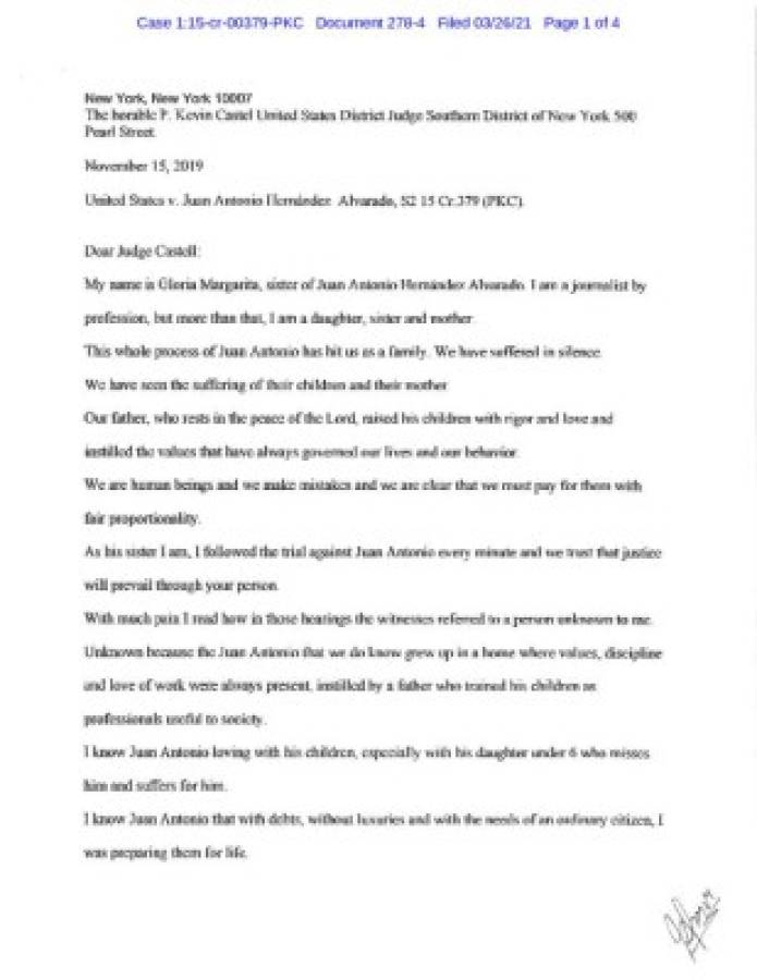 Carta de la hermana de Tony al juez Kevin Castell