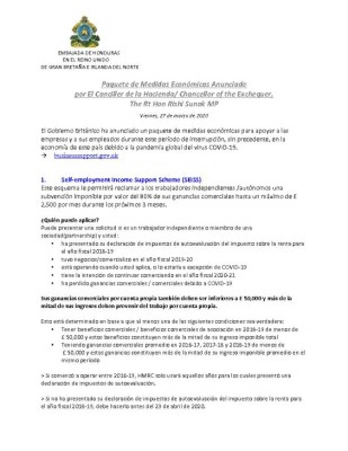 Paquete de medidas económicas anunciadas para apoyar empresas, empleados y autónomos