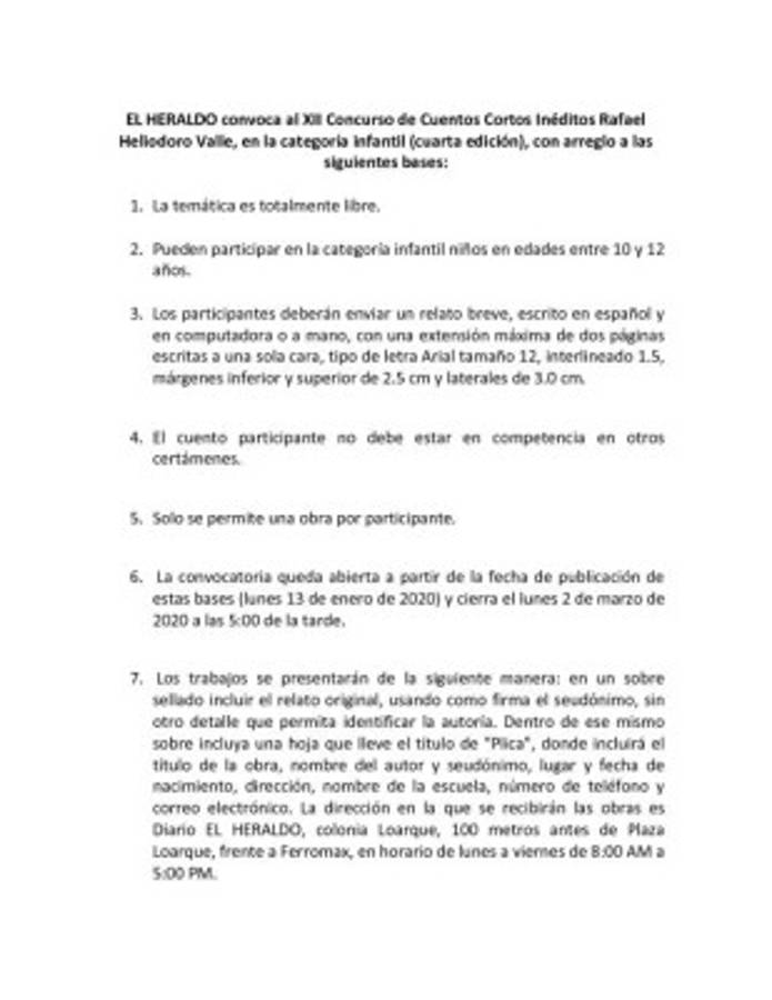 Bases del concurso de Cuentos Cortos EL HERALDO infantil 2020