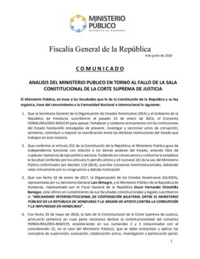 Ministerio Público dice que fallo de Sala Constitucional carece de congruencia indispensable