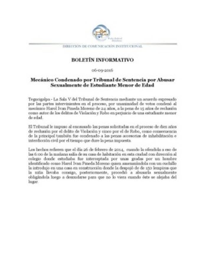 Mecánico es condenado a 15 años por violar a una menor de edad