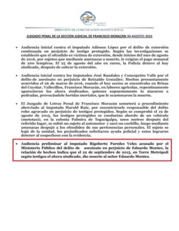 Honduras: Vuelven a reprogramar audiencia preliminar para asesino del abogado Eduardo Montes
