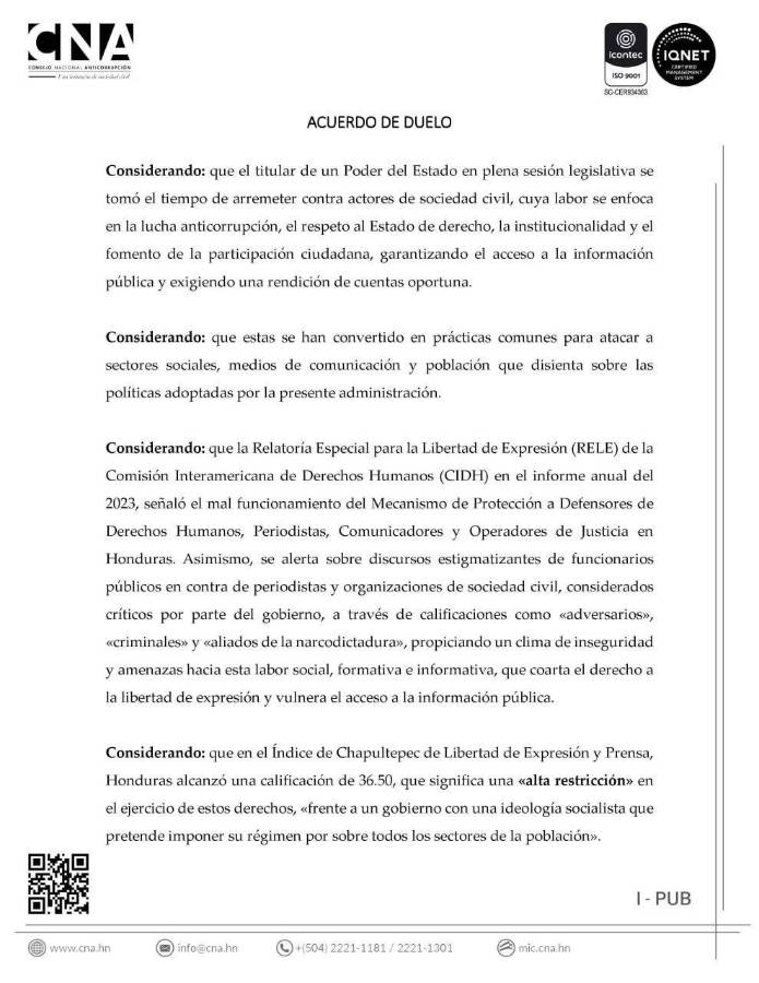 CNA publica acuerdo de duelo por “entierro de la libertad de expresión”