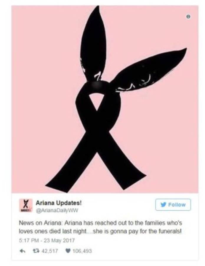 Con este mensaje se anunció que Ariana Grande pagaría por los funerales.