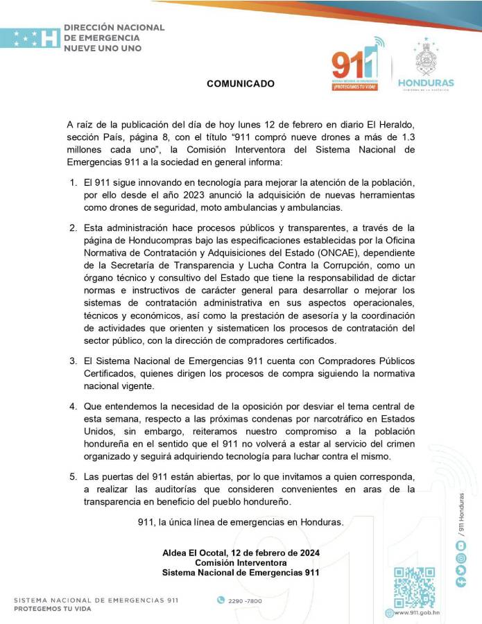 Ministerio Público puede investigar millonaria compra de drones del 911