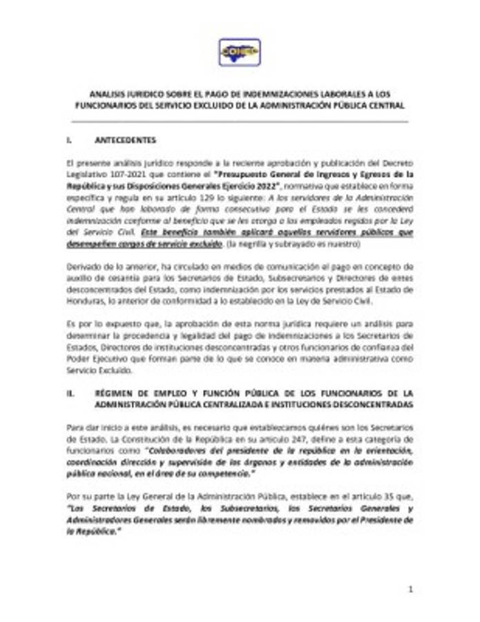 Análisis jurídico sobre pago de indemnizaciones laborales a funcionarios del Servicio Excluido