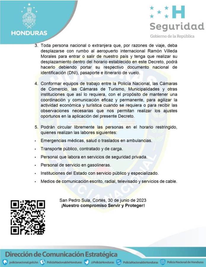 Toque de queda cambia de horario para San Pedro Sula y Choloma