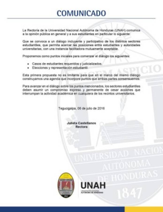 Autoridades de la UNAH convocan a nuevo diálogo