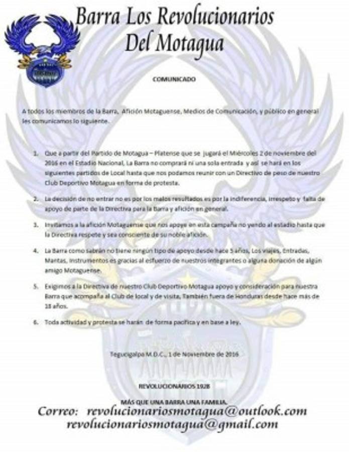 La Revo decide no entrar más a los partidos de Motagua