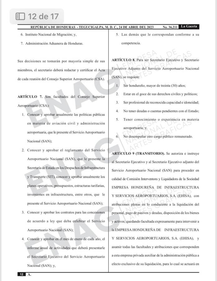 Crean el Servicio Aeroportuario Nacional para la administración de aeropuertos en Honduras