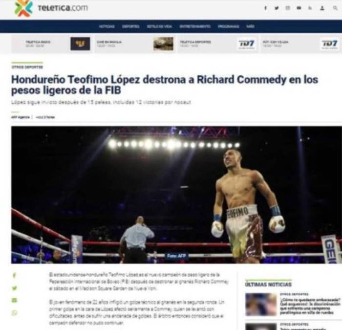 FOTOS: Hondureño Teófimo López acapara las portadas de medios internacionales