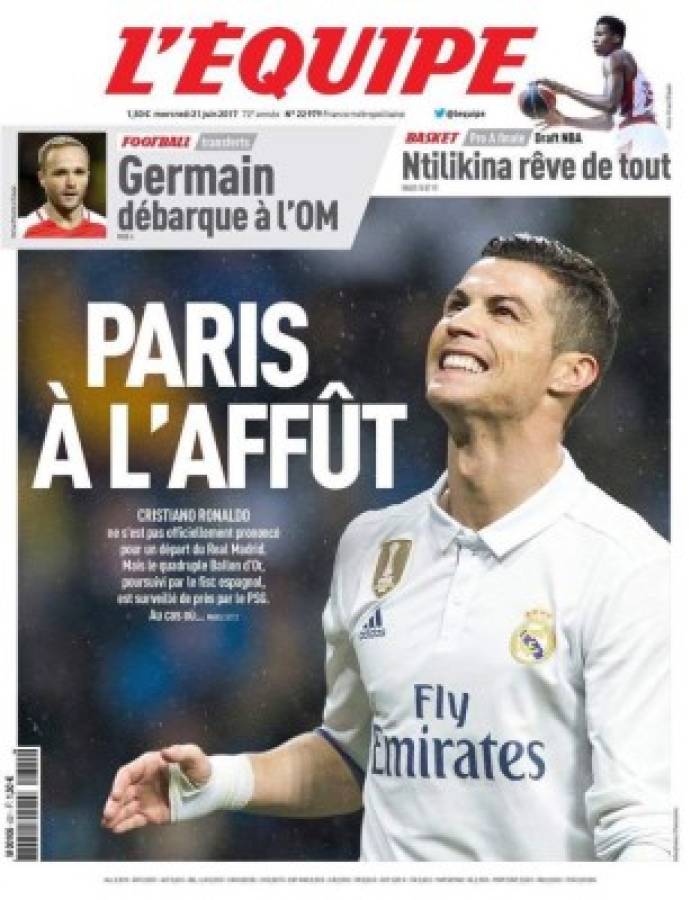 Pese a varias especulaciones, el portal L'Equipe anunció en primera plana el interés de París por fichar a Cristiano Ronaldo (Foto: Twitter)