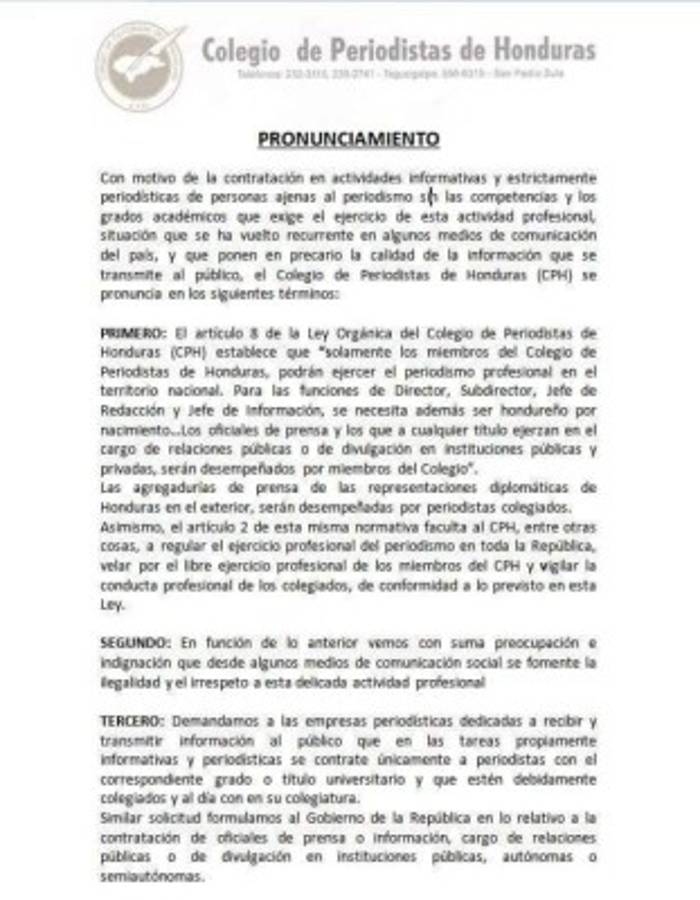 Comunicado íntegro.