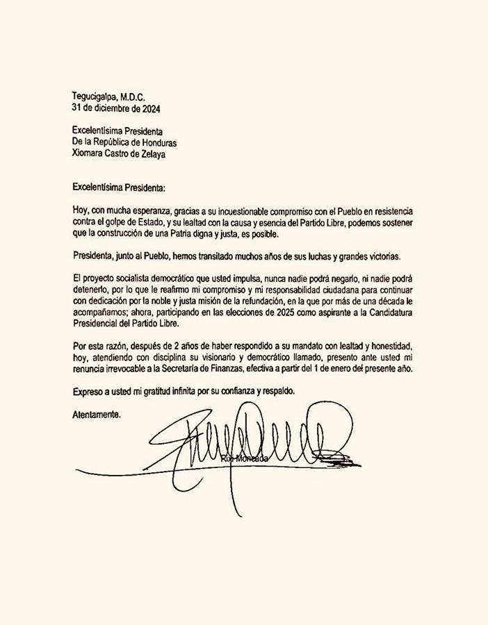 Rixi Moncada deja su cargo para aspirar a la presidencia de Honduras