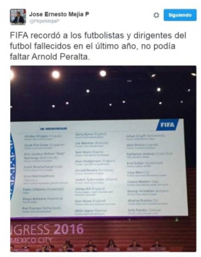 FIFA recuerda a Arnold Peralta en su sexagésimo sexto congreso