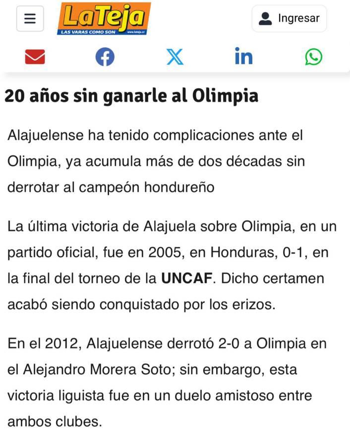 Lo que dicen los medios de Costa Rica previo al partido de Alajuelense ante Olimpia