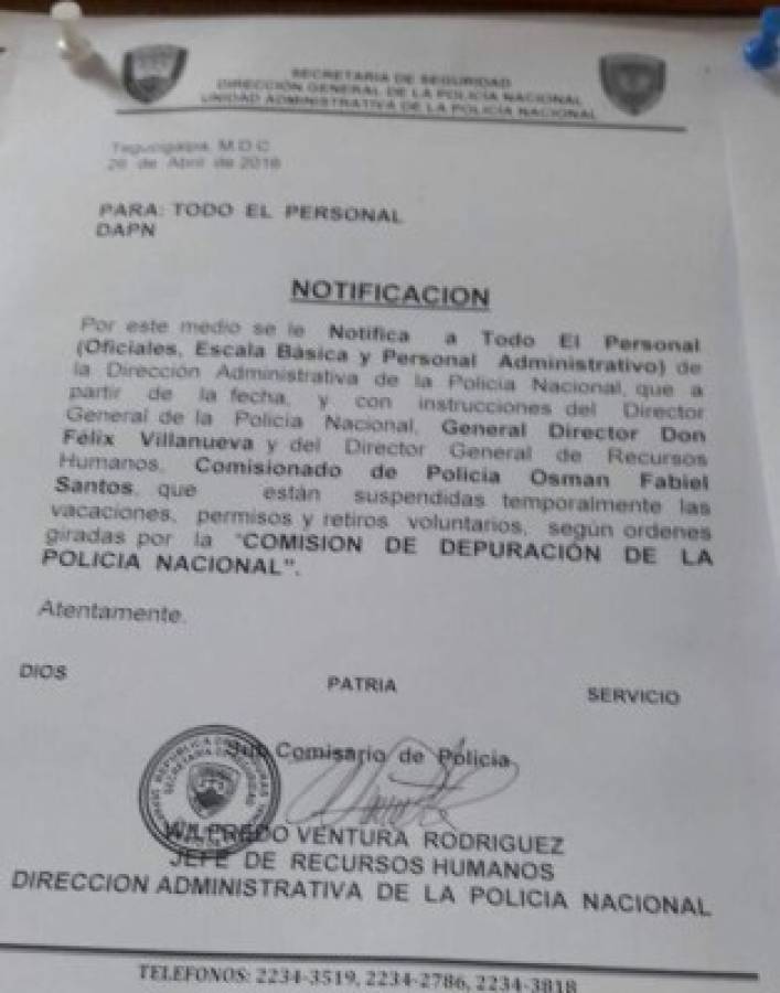 Comunicado de la Policía Nacional emitido el 26 de abril de 2016.