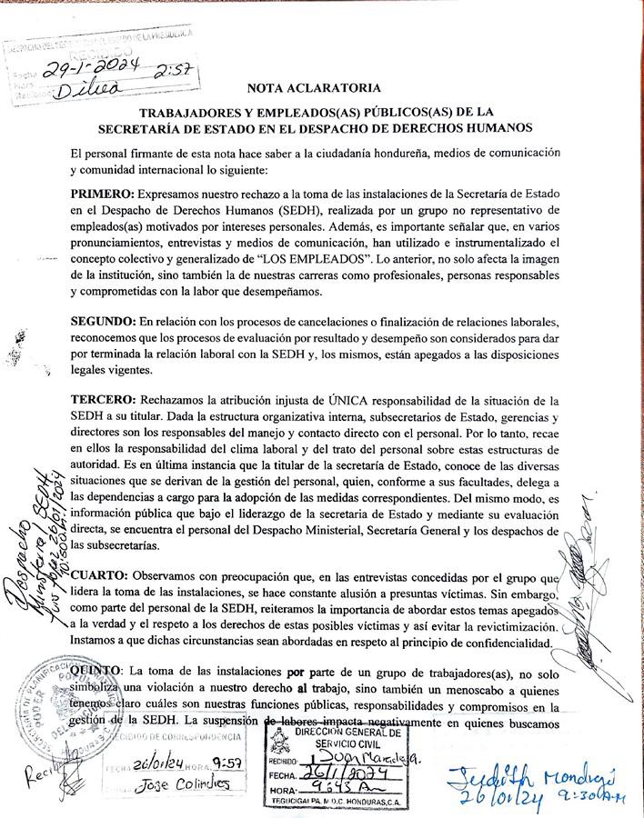 Personal de SEDH asegura que empleados en protesta no los representan