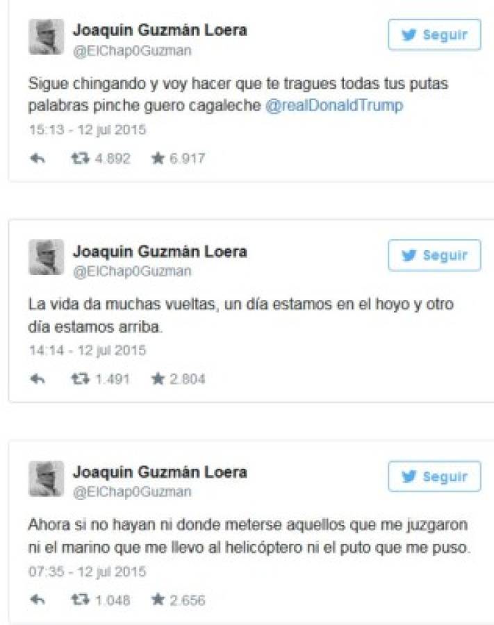 La supuesta cuenta en Twitter donde el 'Chapo' amenaza a Trump