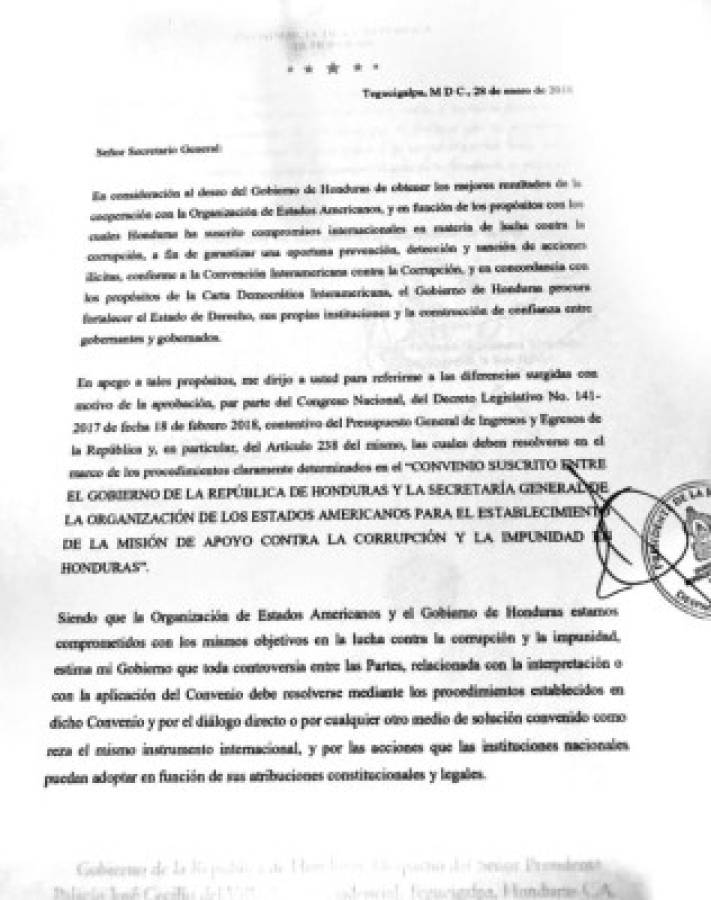 Luis Almagro introdujo otra agenda en respuesta a carta del presidente Juan Orlando Hernández