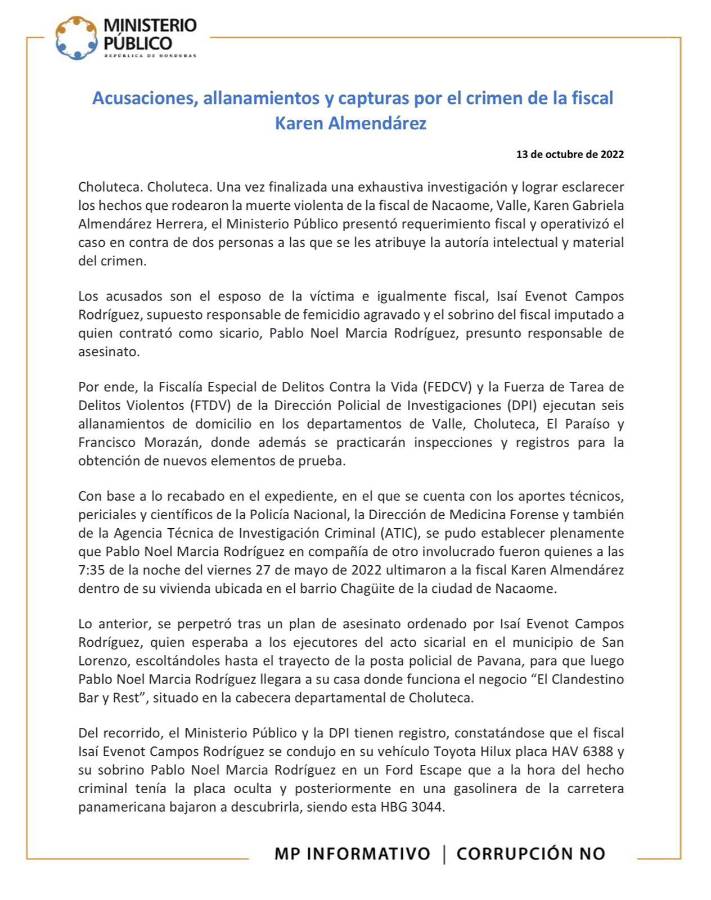 Capturan al viudo de la fiscal Karen Almendares por suponerlo responsable de su muerte