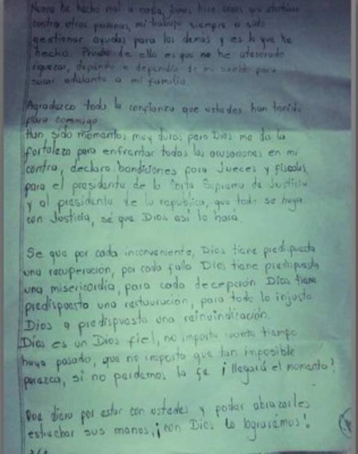 Alcalde de Talanga, Jorge Neptalí Romero, escribe carta tras las rejas