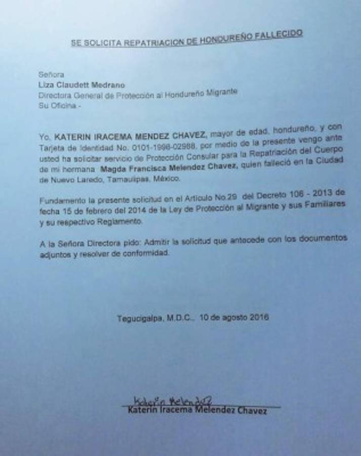 Honduras: Familiares concluyen trámites para repatriar restos mortales de migrante