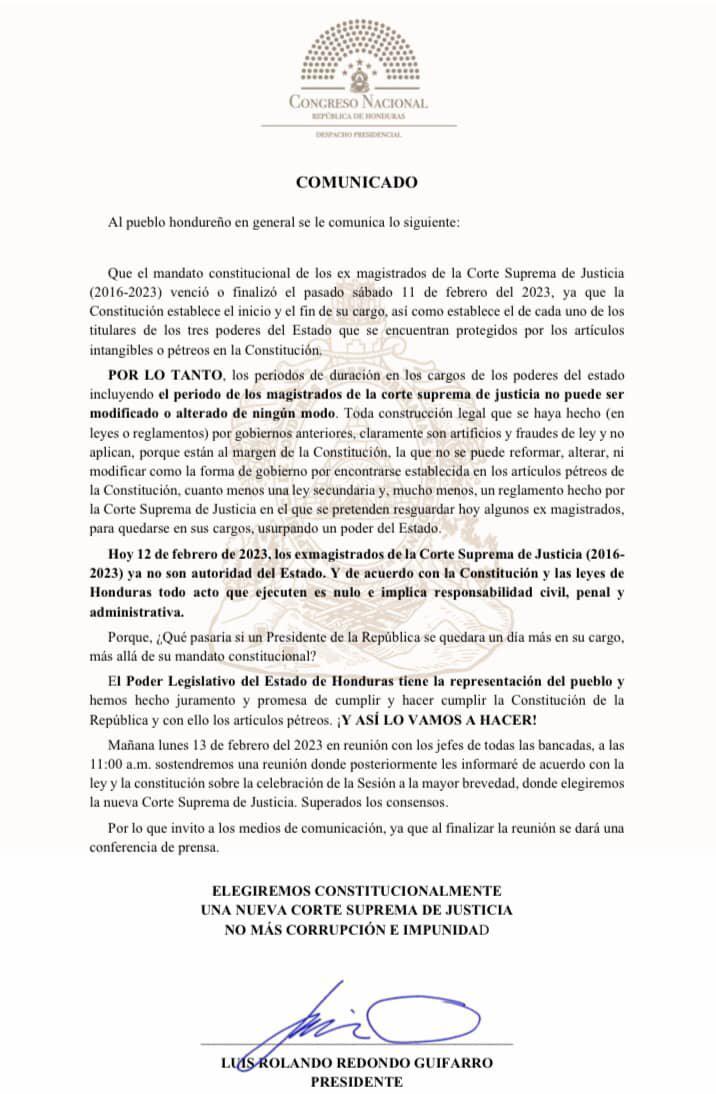 Redondo: “Los exmagistrados de la Corte Suprema de Justicia ya no son autoridad del Estado”