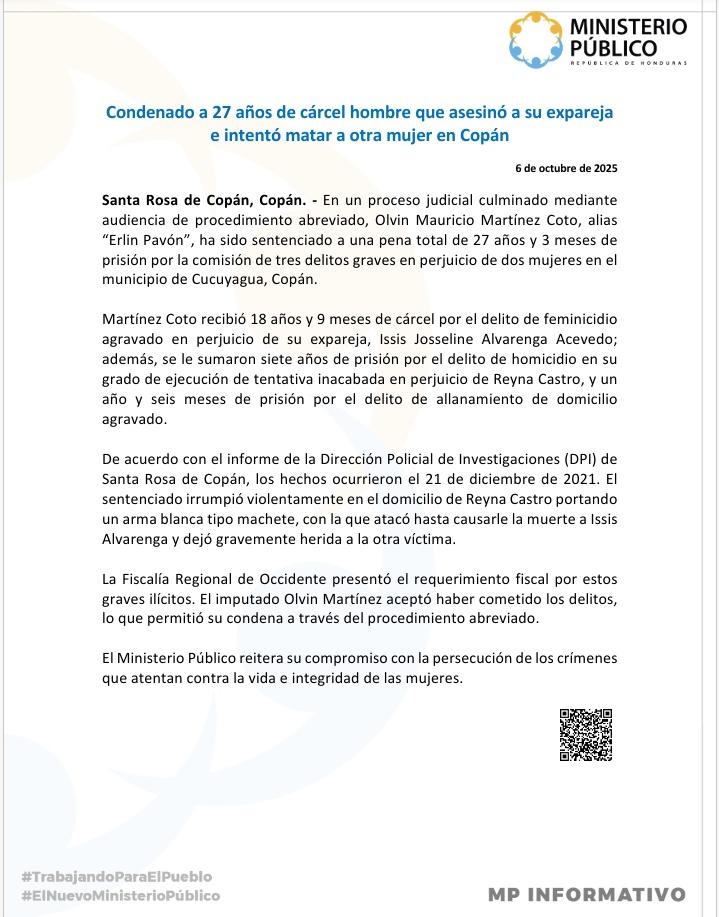 Condenan a 27 años de prisión a hombre que mató a machetazos a su pareja en Copán